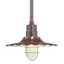 RLM 1 Light Outdoor Pendant with 15" Wide Radial Shade and 12" Stem