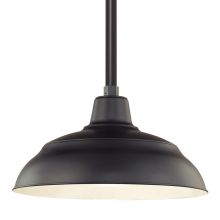 RLM Single Light 17" Wide Outdoor Pendant with Warehouse Shade and 12" Stem
