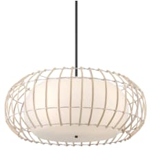 Watermill 4 Light 28" Wide Robin Baron Cage Multi Light Pendant with Etched Opal and Natural Wicker Shades