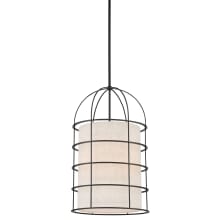 Gateway Park 4 Light 14" Wide Cage Pendant with Oatmeal Linen Shade