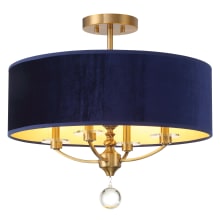 Van Noord 4 Light 21" Wide Semi-Flush Ceiling Fixture with Blue Velvet Shade