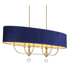 Van Noord 6 Light 48" Wide Linear Chandelier with Blue Velvet Shade