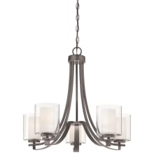 Parsons Studio 5 Light 26" Wide Vantage Chandelier with Clear / Etched White Glass Shades