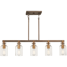 5 Light 36" Wide Linear Chandelier with Glass Shades from the Morrow Collection