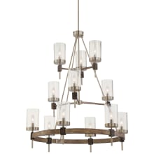 Bridlewood 12 Light 34" Wide Taper Candle Ring Chandelier with Seedy Glass Shades