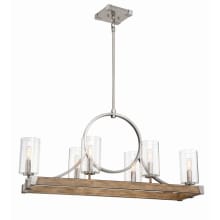 Country Estates 6 Light 39" Wide Linear Chandelier with Seedy Glass Shades