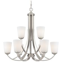 Overland Park 9 Light 30" Wide Vantage 2 Tier Chandelier with Etched Glass Shades