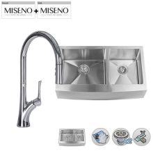 36" Double-Bowl 16 Gauge Stainless Steel Kitchen Sink with Pullout Spray Faucet