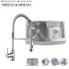 36" Double-Bowl 16 Gauge Stainless Steel Kitchen Sink with Pre-Rinse Style Pull-Down Faucet