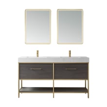 Palma 60" Free Standing Double Basin Vanity Set with Cabinet and Stone Composite Vanity Top and Matching Mirrors