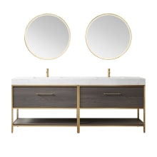 Palma 84" Free Standing Double Basin Vanity Set with Cabinet and Stone Composite Vanity Top and Matching Mirrors