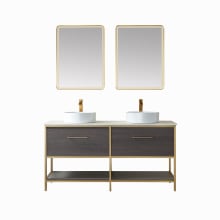 Murcia 60" Free Standing Double Basin Vanity Set with Cabinet and Stone Composite Vanity Top and Matching Mirrors