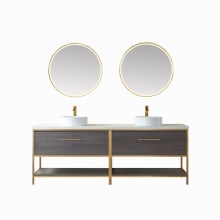 Murcia 84" Free Standing Double Basin Vanity Set with Cabinet and Stone Composite Vanity Top and Matching Mirrors