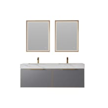 Alicante 60" Wall Mounted Double Basin Vanity Set with Cabinet, Stone Composite Vanity Top and Matching Mirrors