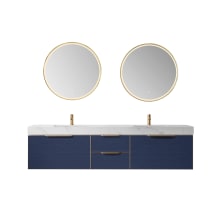 Alicante 84" Wall Mounted Double Basin Vanity Set with Cabinet, Stone Vanity Top and Matching Mirrors
