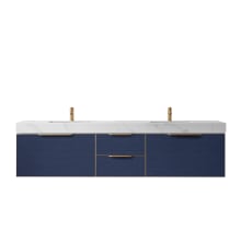 Alicante 84" Wall Mounted Double Basin Vanity Set with Cabinet and Stone Vanity Top