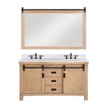 Cortes 60" Free Standing Double Basin Vanity Set with Cabinet and Stone Composite Vanity Top and Matching Mirror