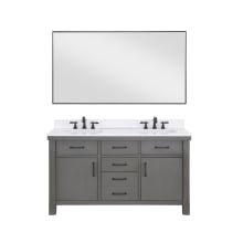 Viella 60" Free Standing Double Basin Vanity Set with Cabinet and Stone Composite Vanity Top and Matching Mirror