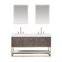 Toledo 60" Free Standing Double Basin Vanity Set with Cabinet and Stone Composite Vanity Top with Electrical Outlet and Matching Mirrors