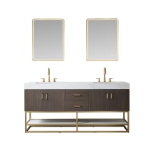 Toledo 72" Free Standing Double Basin Vanity Set with Cabinet and Stone Composite Vanity Top with Electrical Outlet and Matching Mirrors