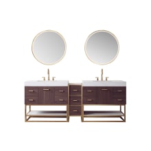 Toledo 84" Free Standing Double Basin Vanity Set with Cabinet and Stone Composite Vanity Top with Electrical Outlet and Matching Mirrors
