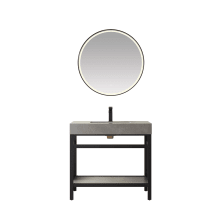 Funes 36" Free Standing Single Basin Vanity Set with Cabinet and Stone Vanity Top and Matching Mirror