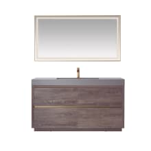 Huesca 60" Free Standing Single Basin Vanity Set with Cabinet, Stone Composite Vanity Top and Matching Mirror