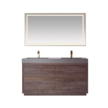 Huesca 60" Free Standing Double Basin Vanity Set with Cabinet, Stone Composite Vanity Top and Matching Mirror