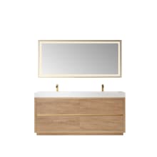 Huesca 72" Free Standing Double Basin Vanity Set with Cabinet, Stone Composite Vanity Top and Matching Mirror