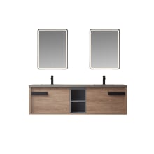 Carcastillo 72" Wall Mounted Double Basin Vanity Set with Cabinet, Stone Vanity Top and Matching Mirrors