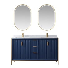 Granada 60" Free Standing Double Basin Vanity Set with Cabinet, Stone Composite Vanity Top and Matching Mirrors