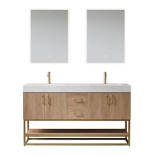 Alistair 60" Free Standing Double Basin Vanity Set with Cabinet and Stone Vanity Top with USB Port and Electrical Outlet and Matching Mirrors