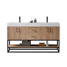 Alistair 60" Free Standing Double Basin Vanity Set with Cabinet and Stone Vanity Top with USB Port and Electrical Outlet