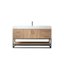 Alistair 60" Free Standing Single Basin Vanity Set with Cabinet and Stone Vanity Top with USB Port and Electrical Outlet