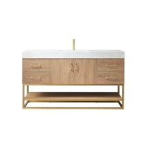 Alistair 60" Free Standing Single Basin Vanity Set with Cabinet and Stone Vanity Top with USB Port and Electrical Outlet