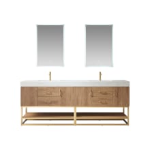 Alistair 84" Free Standing Double Basin Vanity Set with Cabinet and Stone Vanity Top with USB Port and Electrical Outlet and Matching Mirrors