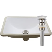 18-1/4" Rectangular Porcelain Undermount Bathroom Sink with Overflow and Pop-Up Drain Assembly