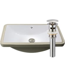 23-1/4" Rectangular Porcelain Undermount Bathroom Sink with Overflow and Pop-Up Drain Assembly