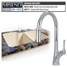 Kitchen Combo - 33" Double Basin Undermount Cast Iron Kitchen Sink with 60/40 Split and Pullout Spray Kitchen Faucet