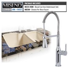 Kitchen Combo - 33" Double Basin Undermount Cast Iron Kitchen Sink with 60/40 Split and Pullout Spray Kitchen Faucet