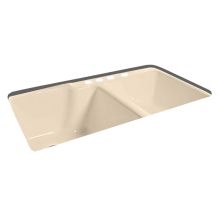 36" Cast Iron Double Basin Kitchen Sink for Undermount Installations with 60/40 Split and Sound Dampening Technology