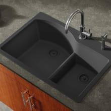 Carolina 33" Double Basin Drop In Stone Composite Kitchen Sink with 60/40 Split