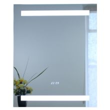 26" W x 32" H Rectangular Frameless Wall Mounted Mirror with LED Lighting and Digital Clock