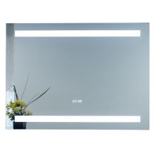 38" W x 28" H Rectangular Frameless Wall Mounted Mirror with LED Lighting and Digital Clock