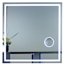 40" x 40" Square Frameless Mirror with LED Lighting, IR Sensor, Integrated Magnifying Mirror, and Digital Display Clock