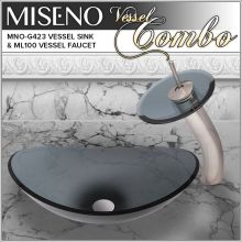 Oval 21-1/2" Tempered Glass Vessel Bathroom Sink with Single Handle Waterfall Vessel Faucet & Pop-Up Drain