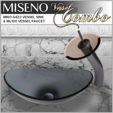 Oval 21-1/2" Tempered Glass Vessel Bathroom Sink with Single Handle Waterfall Vessel Faucet & Pop-Up Drain