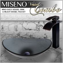 Oval 21-1/2" Tempered Glass Vessel Bathroom Sink with Contemporary Single Handle Waterfall Vessel Faucet & Pop-Up Drain