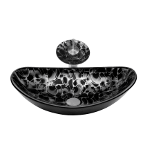 Hand Painted 21-1/2" Glass Vessel Bathroom Sink with Single Hole Bathroom Faucet and Pop-Up Drain Assembly