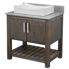 30" Free Standing Single Basin Vanity Set with Cabinet, Porcelain Vessel Sink and Grey Quartz Vanity Top